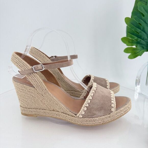 Aquatalia Jiliana Suede Stitch Wedge Espadrille Sandals Size 11 Waterproof Tan - Picture 3 of 15